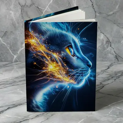 Blue Neon Cat Portrait Dark Background
