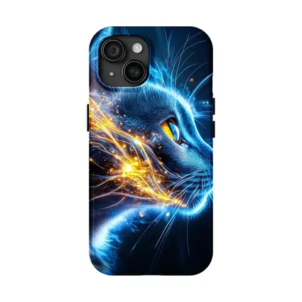 Blue Neon Cat Portrait Dark Background