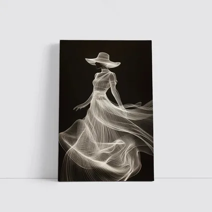 Woman in Hat White Line Art Black
