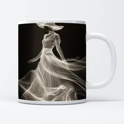 Woman in Hat White Line Art Black