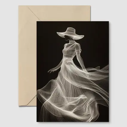 Woman in Hat White Line Art Black