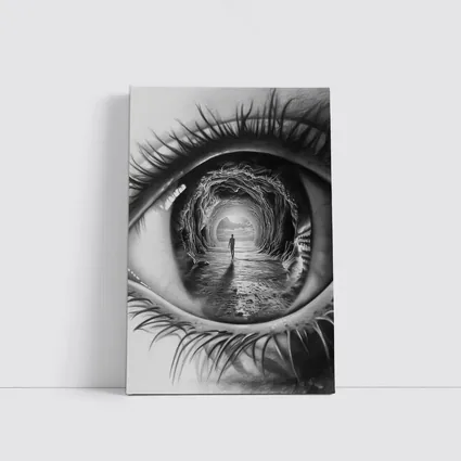 Surreal Eye Portal Figure Black White
