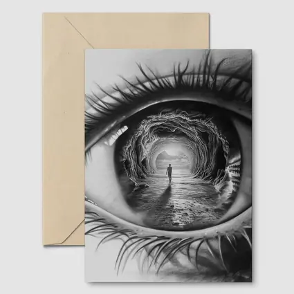 Surreal Eye Portal Figure Black White