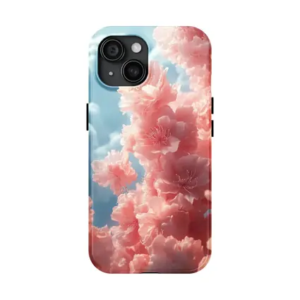 Pink Flowers Blooming Against Soft Sky