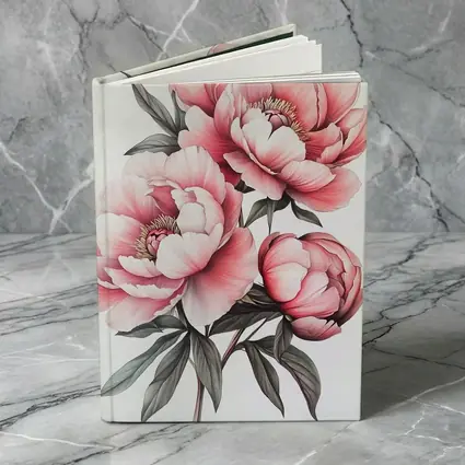 Pink Peony Bouquet Botanical Illustration White Background