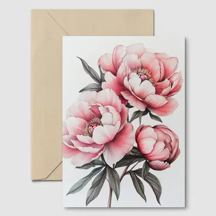 Pink Peony Bouquet Botanical Illustration White Background