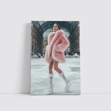 Pink Fur Coat Woman Snow Milan Gallery