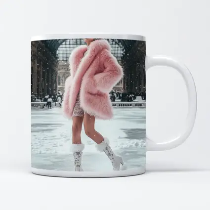 Pink Fur Coat Woman Snow Milan Gallery