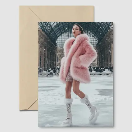 Pink Fur Coat Woman Snow Milan Gallery
