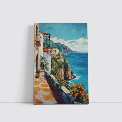 Amalfi Coast Cliffside Oil Painting Mediterranean View