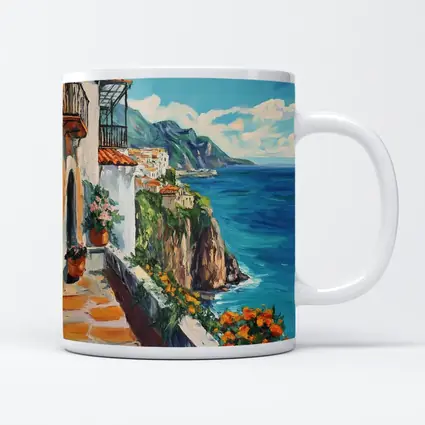 Amalfi Coast Cliffside Oil Painting Mediterranean View