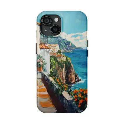 Amalfi Coast Cliffside Oil Painting Mediterranean View