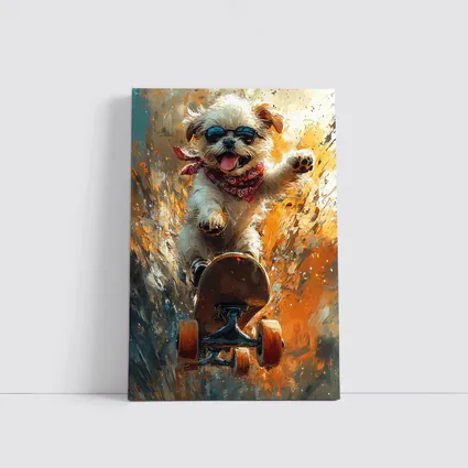 Cool Dog Skateboarding Colorful Abstract Background