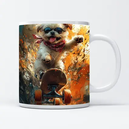 Cool Dog Skateboarding Colorful Abstract Background