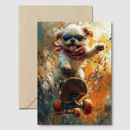 Cool Dog Skateboarding Colorful Abstract Background
