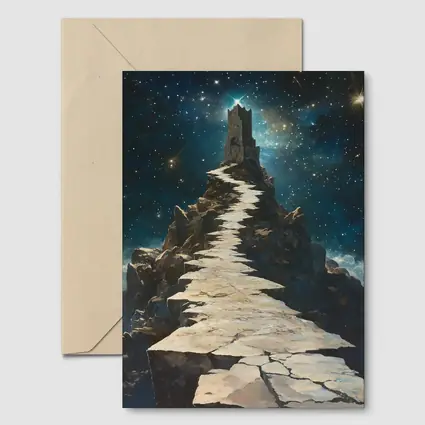 Stone Path Tower Starry Night Fantasy