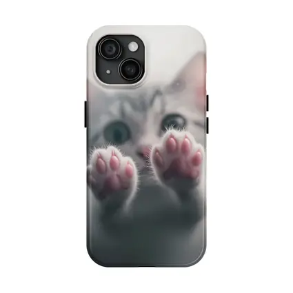 Cute Kitten Paws Up Gray Background