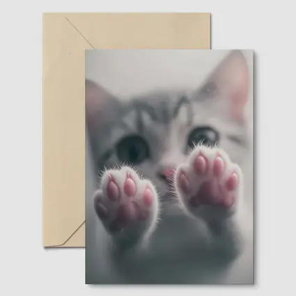 Cute Kitten Paws Up Gray Background