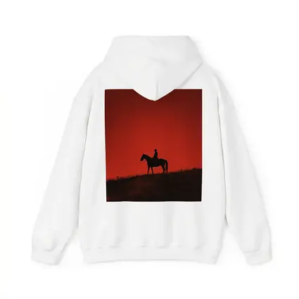Cowboy Silhouette on Horse Red Sky