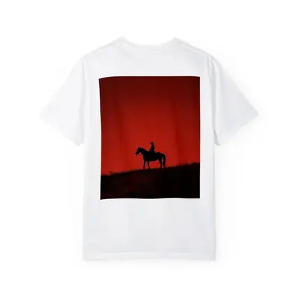 Cowboy Silhouette on Horse Red Sky