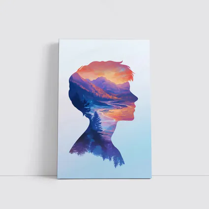 Double Exposure Woman Silhouette Mountain Landscape