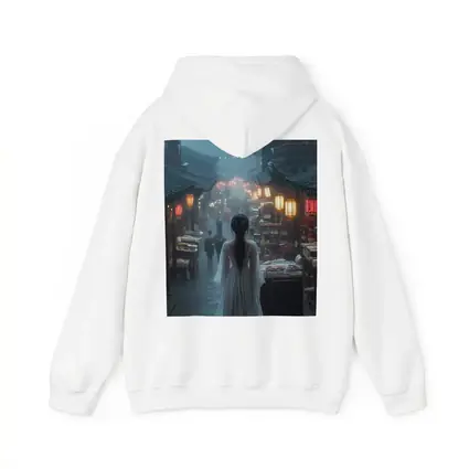 Woman in White Dress Misty Ancient Chinese Street