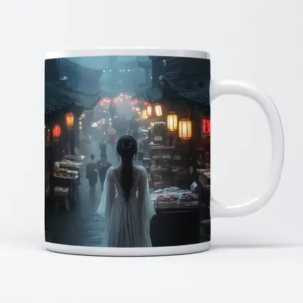 Woman in White Dress Misty Ancient Chinese Street