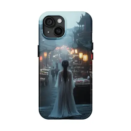 Woman in White Dress Misty Ancient Chinese Street