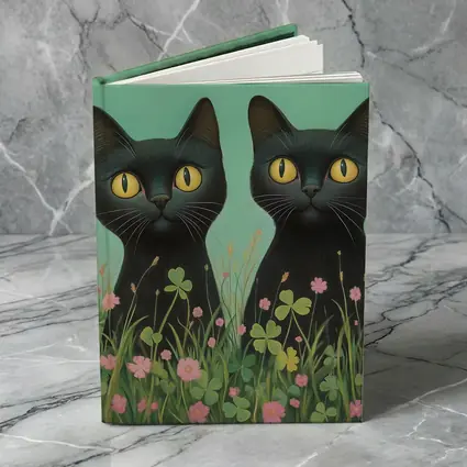 Two Black Cats Among Pink Wildflowers