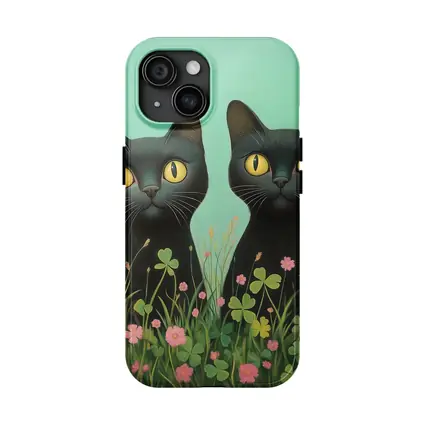 Two Black Cats Among Pink Wildflowers
