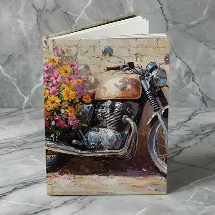 Vintage Cafe Racer Motorcycle Floral Oil Painting