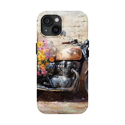 Vintage Cafe Racer Motorcycle Floral Oil Painting