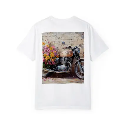Vintage Cafe Racer Motorcycle Floral Oil Painting
