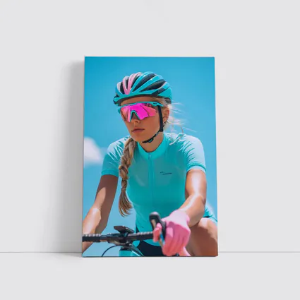 Female Cyclist Racing Gear Blue Sky