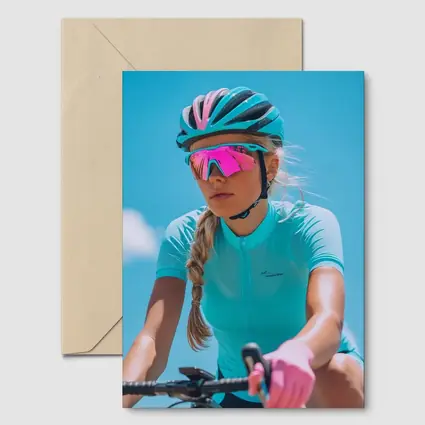 Female Cyclist Racing Gear Blue Sky