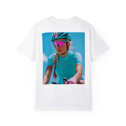 Female Cyclist Racing Gear Blue Sky