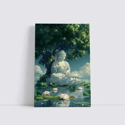 Buddha Statue Lotus Pond Serene Tree
