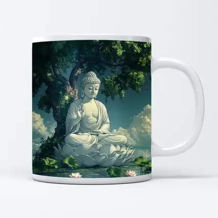 Buddha Statue Lotus Pond Serene Tree