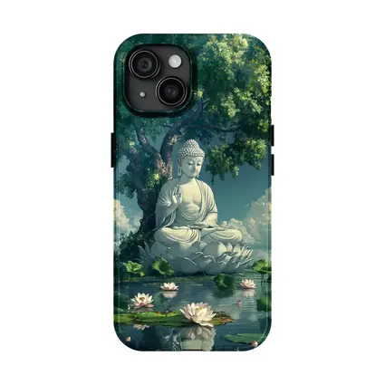 Buddha Statue Lotus Pond Serene Tree