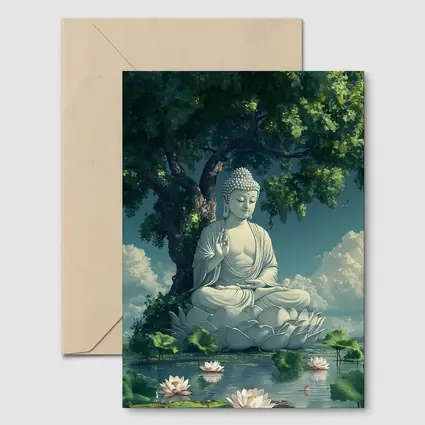 Buddha Statue Lotus Pond Serene Tree