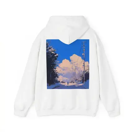 Anime Winter Road Lone Figure Blue Sky