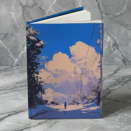 Anime Winter Road Lone Figure Blue Sky
