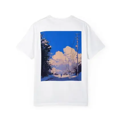 Anime Winter Road Lone Figure Blue Sky