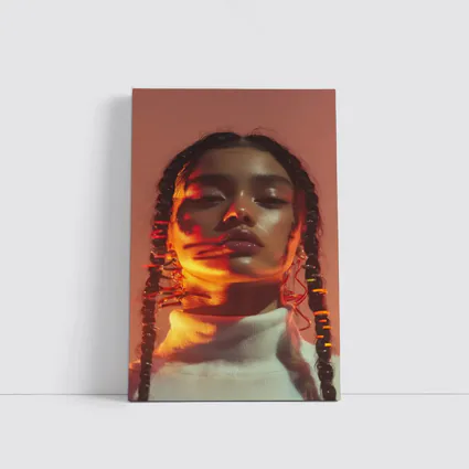 Young Woman Braids Warm Orange Glow Portrait