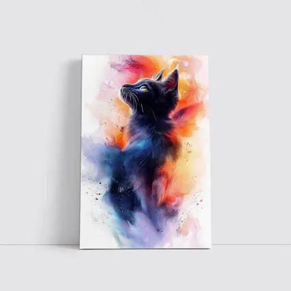 Black Cat Watercolor Abstract Colorful Splash Art