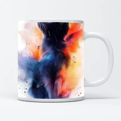 Black Cat Watercolor Abstract Colorful Splash Art