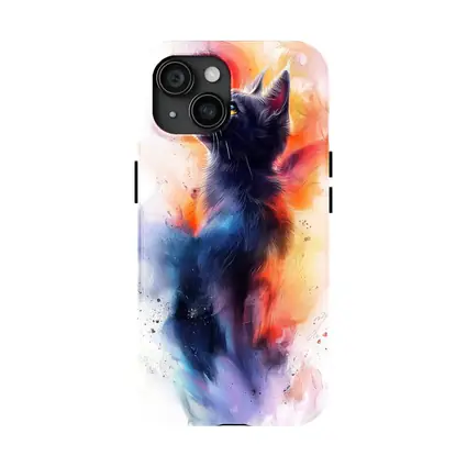 Black Cat Watercolor Abstract Colorful Splash Art