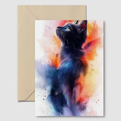 Black Cat Watercolor Abstract Colorful Splash Art
