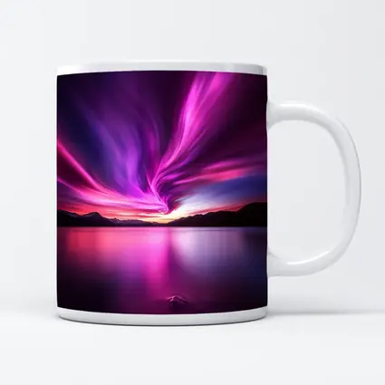 Pink Purple Aurora Borealis Over Mountain Lake