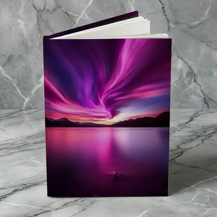 Pink Purple Aurora Borealis Over Mountain Lake